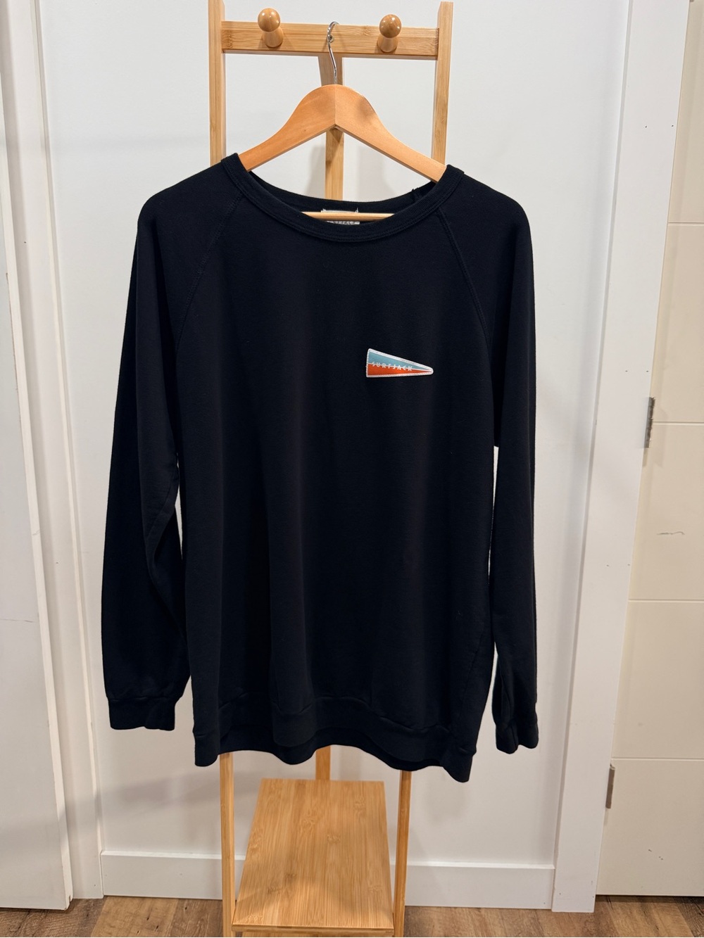 Men's Black Crewneck Sweater with Contrast Patch Detail